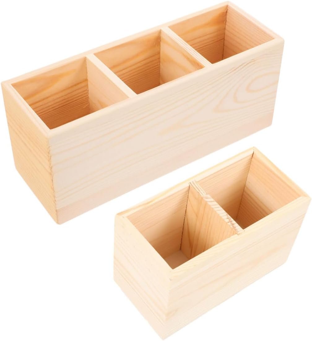 Set of Two Wooden Storage Boxes with Multiple Compartments