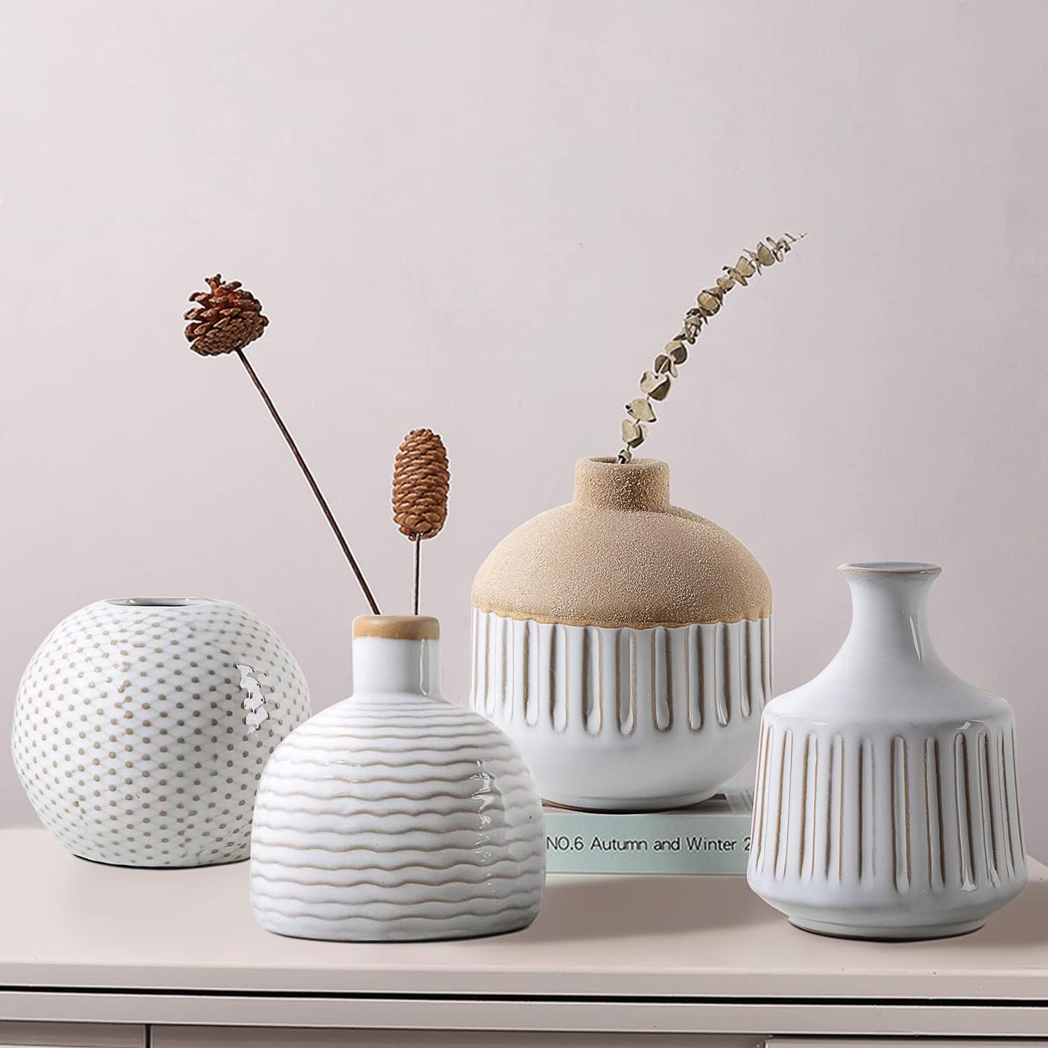 Small Glazed Ceramic Vase Set of 4