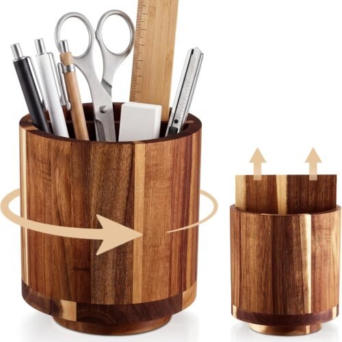 Rotating Wooden Storage Box with Removable Divider