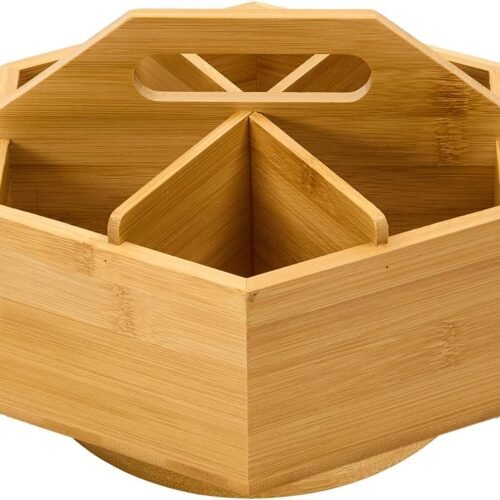Hexagonal Wooden Storage Box with Carry Handle
