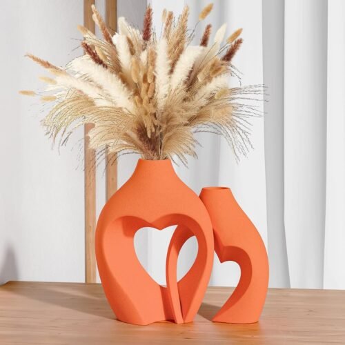 Sculptural Ceramic Vase Set with Heart Shape