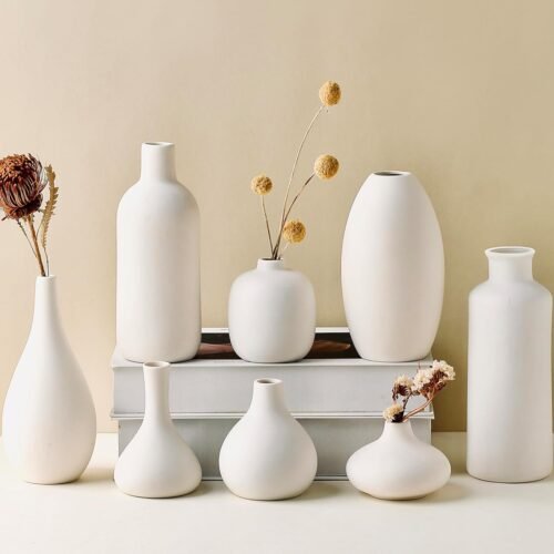 Small Glazed Ceramic Bud Vase Set for DIY
