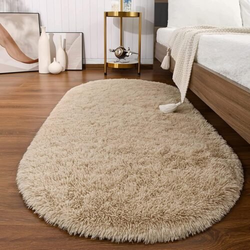 Soft Oval Bedside Rug for Kids and Living Room