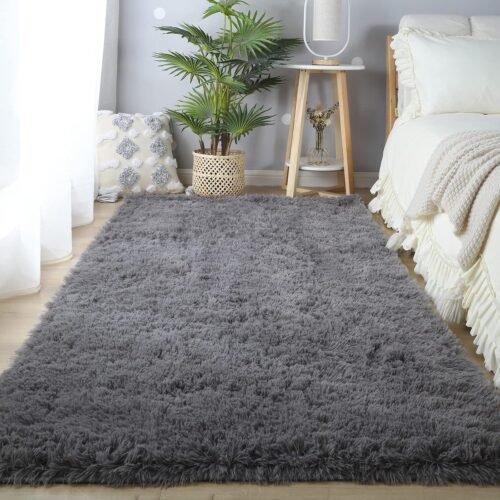 Furry Plush Bedside Rug Soft Oval Area Rug