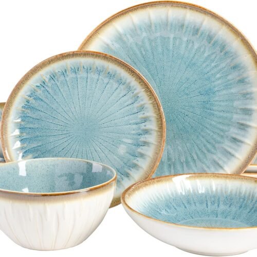 Embossed Reactive Glaze Stoneware Set